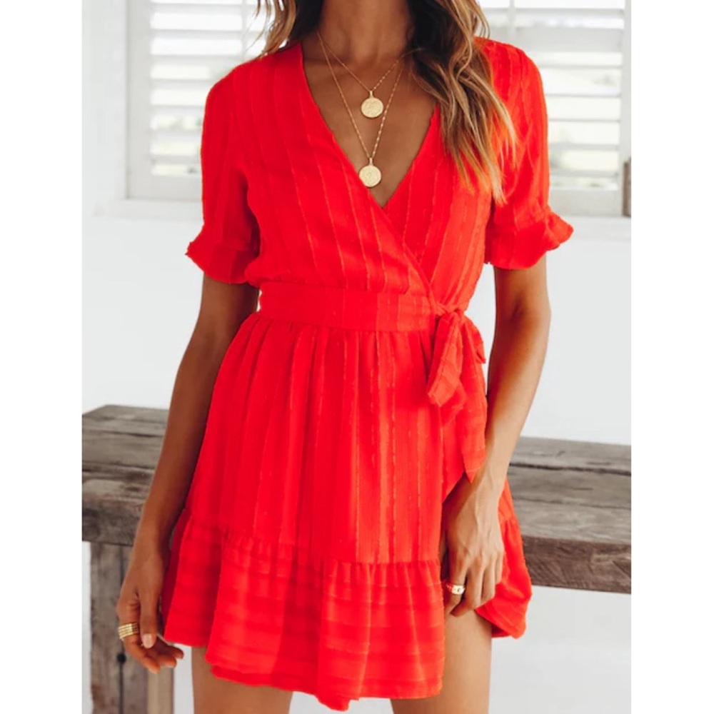 Hello Molly Waiting to Find You Wrap Dress Ruffles Red